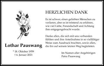 Traueranzeige von Lothar Pauswang von Bad Vilbel/Karben