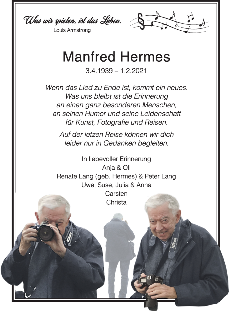  Traueranzeige für Manfred Hermes vom 06.02.2021 aus Wetterauer Zeitung