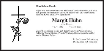 Traueranzeige von Margit Hühn von Pohlheimer Nachrichten