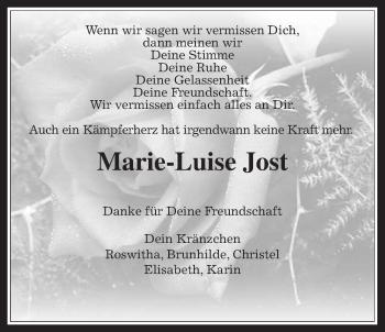 Traueranzeige von Marie-Luise Jost von Mücker Stimme