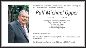 Traueranzeige von Michael Opper von Wetterauer Zeitung, Giessener Allgemeine, Alsfelder Allgemeine
