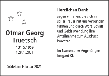 Traueranzeige von Otmar Georg Truetsch von Wetterauer Zeitung