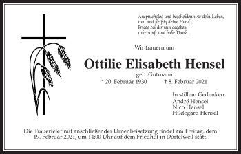 Traueranzeige von Ottilie Elisabeth Hensel von Wetterauer Zeitung