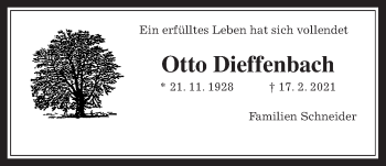 Traueranzeige von Otto Dieffenbach von Wetterauer Zeitung