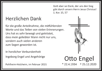 Traueranzeige von Otto Engel von Pohlheimer Nachrichten