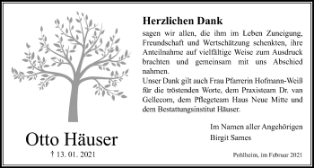 Traueranzeige von Otto Häuser von Giessener Allgemeine, Alsfelder Allgemeine