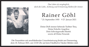 Traueranzeige von Rainer Göhl von Wetterauer Zeitung