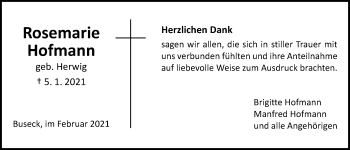 Traueranzeige von Rosemarie Hofmann von Giessener Allgemeine, Alsfelder Allgemeine