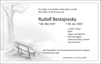 Traueranzeige von Rudolf Bestajovsky von Giessener Allgemeine, Alsfelder Allgemeine