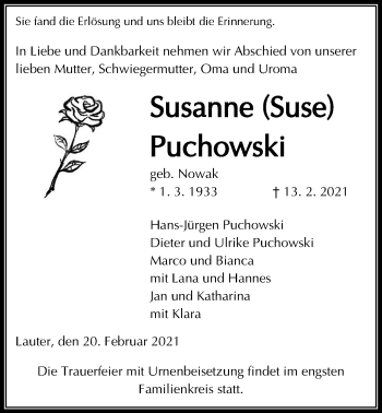 Traueranzeige von Susanne Puchowski von Giessener Allgemeine, Alsfelder Allgemeine