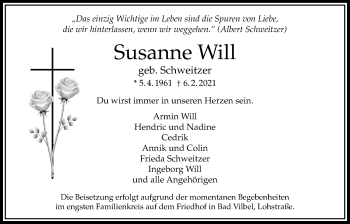 Traueranzeige von Susanne Will von Bad Vilbel/Karben