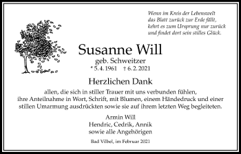 Traueranzeige von Susanne Will von Bad Vilbel/Karben