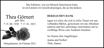 Traueranzeige von Thea Görnert von Licher Wochenblatt