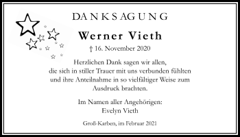 Traueranzeige von Werner Vieth von Bad Vilbel/Karben