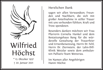 Traueranzeige von Wilfried Höchst von Giessener Allgemeine, Alsfelder Allgemeine