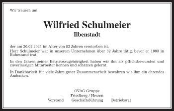 Traueranzeige von Wilfried Schulmeier von Wetterauer Zeitung