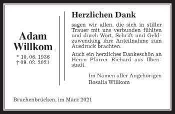 Traueranzeige von Adam Willkom von Wetterauer Zeitung