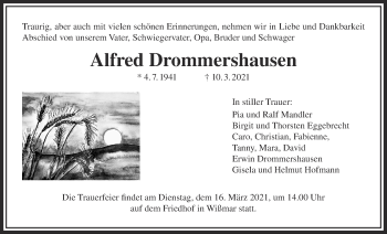 Traueranzeige von Alfred Drommershausen von Giessener Allgemeine, Alsfelder Allgemeine