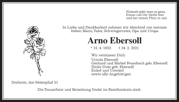 Traueranzeige von Arno Ebersoll von Wetterauer Zeitung