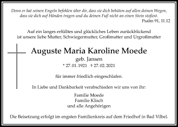 Traueranzeige von Auguste Maria Karoline Moede von Bad Vilbel/Karben