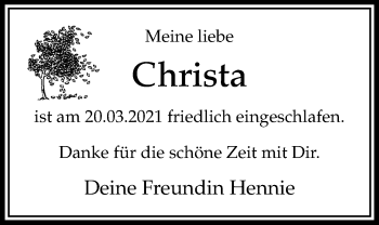 Traueranzeige von Christa Steiner von Bad Vilbel/Karben
