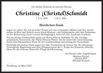 Traueranzeige von Christine Schmidt von Wetterauer Zeitung