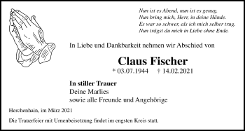 Traueranzeige von Claus Fischer von Wetterauer Zeitung