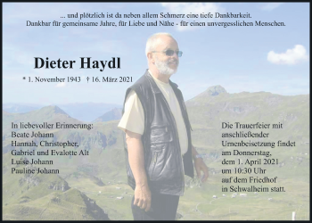 Traueranzeige von Dieter Haydl von Wetterauer Zeitung