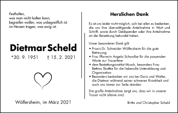 Traueranzeige von Dietmar Scheld von Wetterauer Zeitung