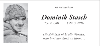 Traueranzeige von Dominik Stasch von Giessener Allgemeine, Alsfelder Allgemeine
