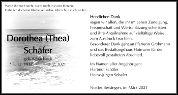 Traueranzeige von Dorothea Schäfer von Licher Wochenblatt