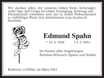 Traueranzeige von Edmund Spahn von Wetterauer Zeitung