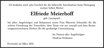 Traueranzeige von Elfriede Meierhoff von Giessener Allgemeine, Alsfelder Allgemeine