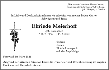 Traueranzeige von Elfriede Meierhoff von Giessener Allgemeine, Alsfelder Allgemeine