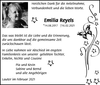 Traueranzeige von Emilia Reyels von Laubacher Anzeiger