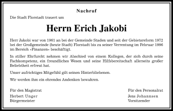 Traueranzeige von Erich Jakobi von Wetterauer Zeitung