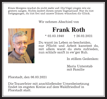 Traueranzeige von Frank Roth von Wetterauer Zeitung