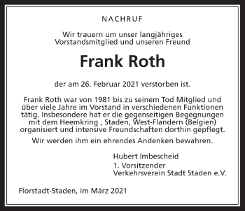 Traueranzeige von Frank Roth von Wetterauer Zeitung