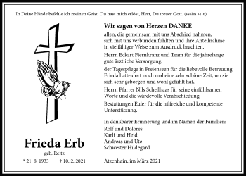 Traueranzeige von Frieda Erb von Mücker Stimme