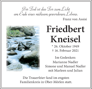Traueranzeige von Friedbert Kneisel von Wetterauer Zeitung