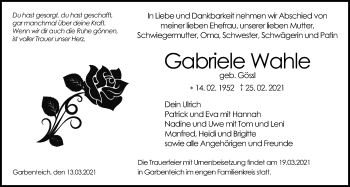 Traueranzeige von Gabriele Wahle von Giessener Allgemeine, Alsfelder Allgemeine