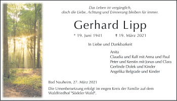 Traueranzeige von Gerhard Lipp von Wetterauer Zeitung