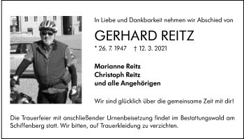 Traueranzeige von Gerhard Reitz von Giessener Allgemeine, Alsfelder Allgemeine