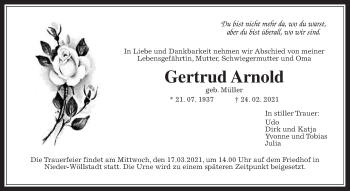 Traueranzeige von Gertrud Arnold von Wetterauer Zeitung