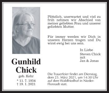 Traueranzeige von Gunhild Chick von Wetterauer Zeitung