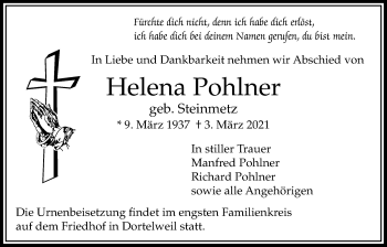 Traueranzeige von Helena Pohlner von Bad Vilbel/Karben