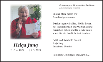 Traueranzeige von Helga Jung von Pohlheimer Nachrichten