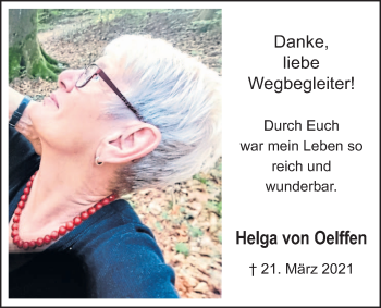 Traueranzeige von Helga von Oelffen von Giessener Allgemeine, Alsfelder Allgemeine