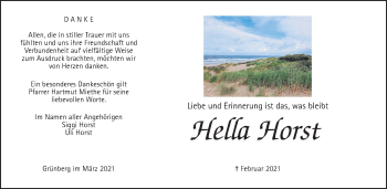 Traueranzeige von Hella Horst von Giessener Allgemeine, Alsfelder Allgemeine