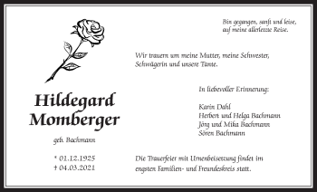 Traueranzeige von Hildegard Momberger von Giessener Allgemeine, Alsfelder Allgemeine